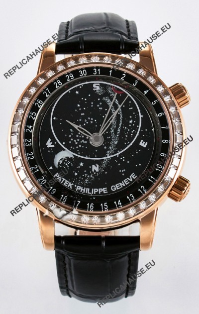 Patek Philippe 6104R Grand Complications Superclone Watch in Rose Gold - Diamonds Bezel 