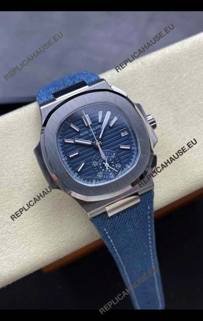 Patek Philippe Nautilus 5980/60G-001 904L Steel Case in Blue Dial Fabric Strap - 1:1 Mirror Replica