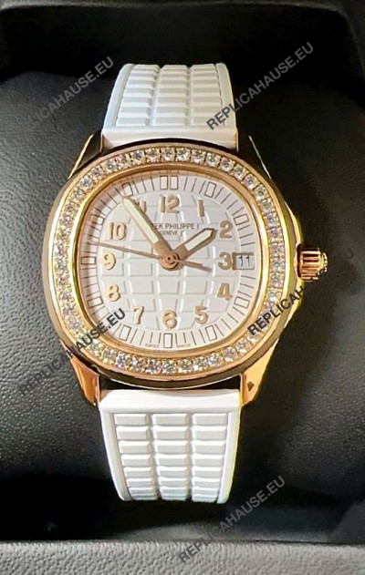 Patek Philippe Superclone Aquanaut 5072R Mossanites Paved Watch in Rose Gold Casing