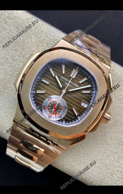 Patek Philippe Nautilus 5980/R Chronograph Rose Gold on 904L Steel Case in Brown Dial - 1:1 Mirror Replica