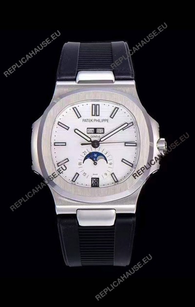Patek Philippe Nautilus 5726A 1:1 Mirror Swiss Watch White Dial Rubber Strap 
