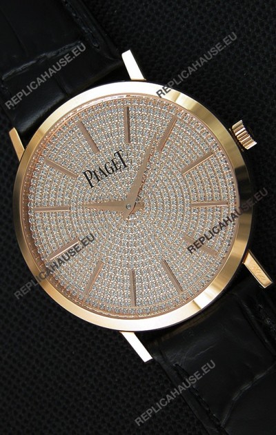 Piaget Altiplano G0A36128 Paved Diam Dial Swiss Quartz Replica Watch in Pink Gold Case