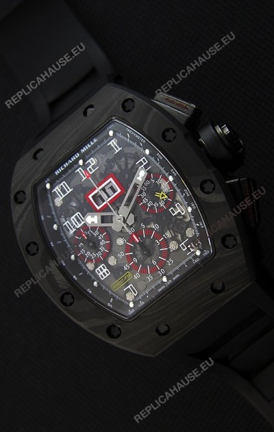Richard Mille RM011-FM Felipe Massa One Piece Black Forged Carbon Case Watch in Black Strap