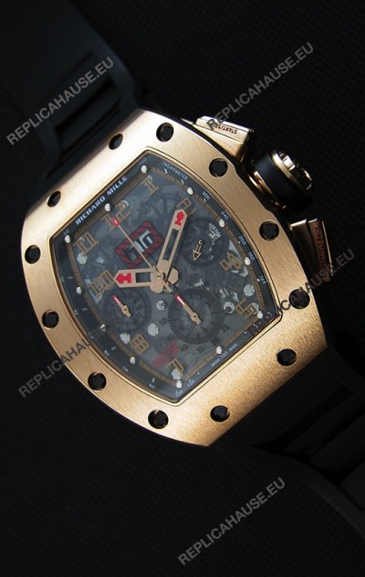 Richard Mille RM011-FM Felipe Massa Pink Gold Plated Titanium Case Watch in Black Strap