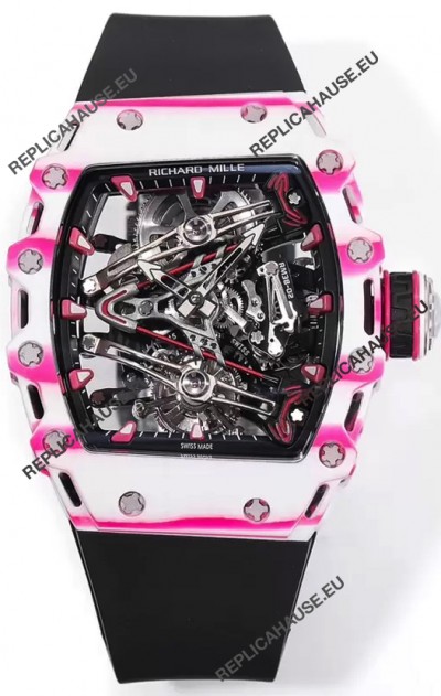 Richard Mille RM38-02 White/Pink Carbon Bubba Watson Black Rubber Tourbillon Movement 1:1 Mirror Replica