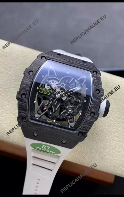 Richard Mille RM35-02 Rafael Nadal Black Carbon White Strap with Genuine Tourbillon Super Clone Watch