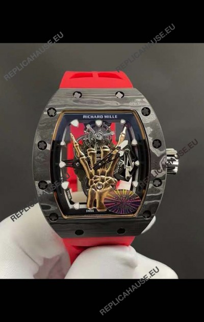Richard Mille RM66 Flying Genuine Tourbillon Black Carbon Red Strap Superclone Replica Watch 
