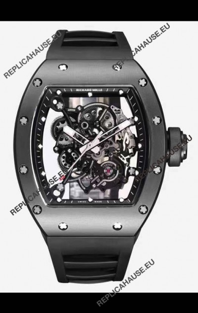 Richard Mille RM055 Black Ceramic Casing 1:1 Mirror Replica Watch in Black Strap