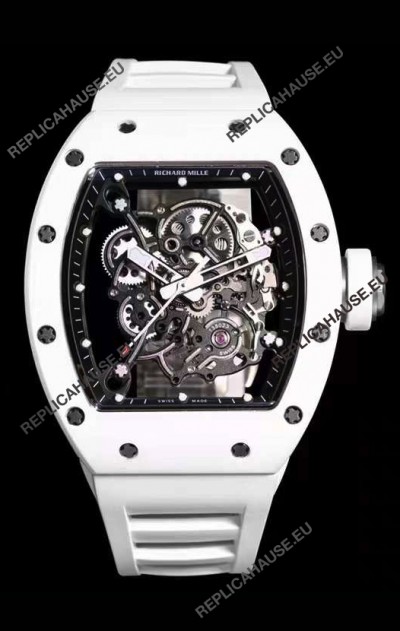 Richard Mille RM055 White Ceramic Casing 1:1 Mirror Replica Watch in White Strap