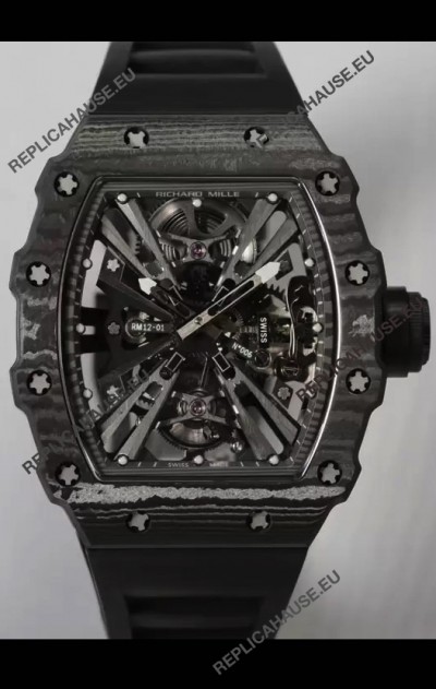 Richard Mille RM12-01 Carbon Fiber Case Genuine Tourbillon Movement 1:1 Mirror Replica Watch