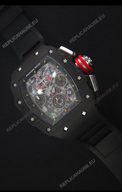 Richard Mille RM011-03 One Piece Black Forged Carbon Case Watch in Black Strap
