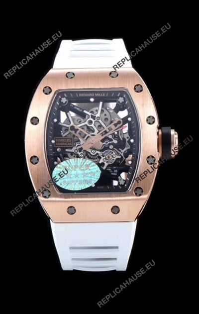 Richard Mille RM035 AMERICAS 18K Rose Gold Replica Watch in White Strap