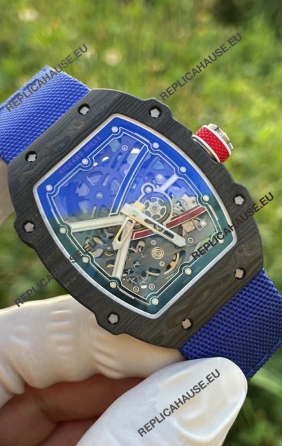 Richard Mille Super Clone RM67-02 Sebastien Ogier Black Carbon TPT 37 Grams Watch Blue Strap 