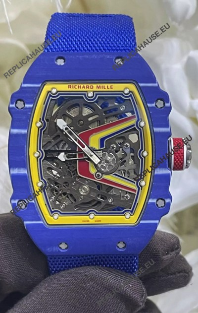 Richard Mille Super Clone RM67-02 Fernando Alonso Blue Carbon TPT 37 Grams Watch Blue Strap