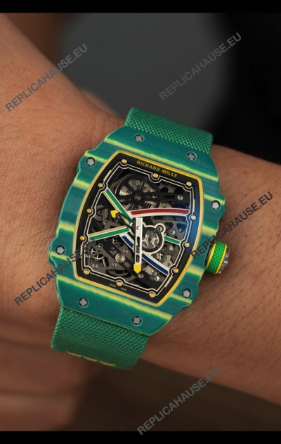 Richard Mille Super Clone RM67-02 Wayde Van Niekerk Green Carbon TPT 37 Grams Watch Green Strap
