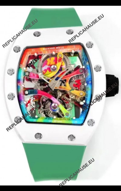 Richard Mille Super Clone RM68-01 White Ceramic Casing Green Strap Tourbillon Swiss Replica