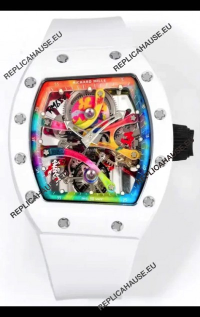 Richard Mille Super Clone RM68-01 White Ceramic Casing White Strap Tourbillon Swiss Replica