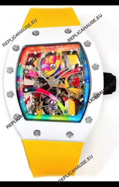 Richard Mille Super Clone RM68-01 White Ceramic Casing Yellow Strap Tourbillon Swiss Replica