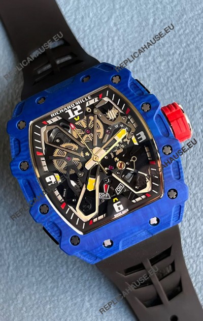 Richard Mille RM35-03 Rafael Nadal Edition Blue Carbon Fiber Casing 1:1 Mirror Replica Watch in Black Strap