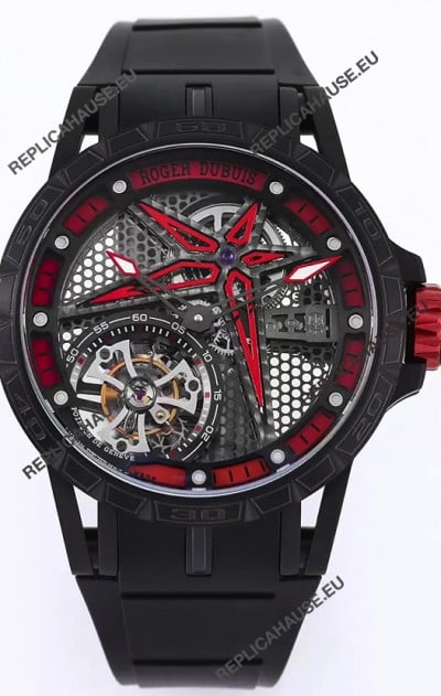 Roger Dubuis Excalibur Spider Pirelli Edition DLC Coated Titanium 1:1 Genuine Tourbillon Replica Watch 