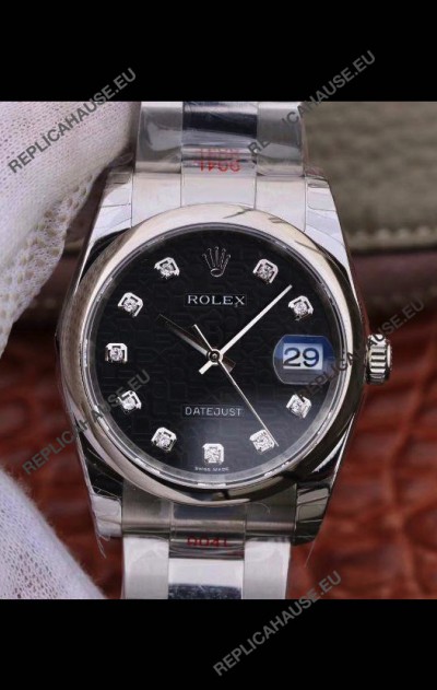 Rolex Datejust 36MM Cal.3135 Movement Swiss Replica Watch in 904L Steel Casing - Black Computer Dial