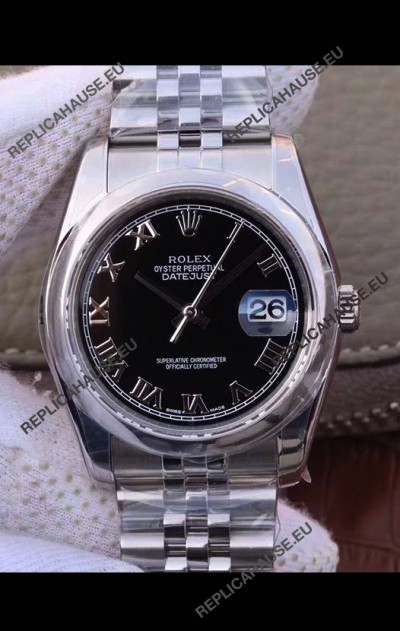 Rolex Datejust 36MM Cal.3135 Movement Swiss Replica Watch in 904L Steel Casing in Black Dial