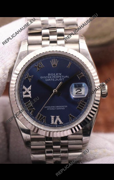 Rolex Datejust 36MM Cal.3135 Movement Swiss Replica Watch in 904L Steel Roman Blue Dial