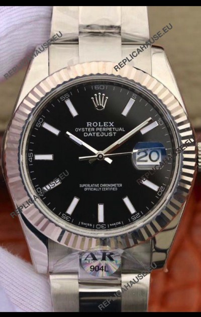 Rolex Datejust 41MM Cal.3135 Movement Swiss Replica Watch in 904L Steel Casing Black Dial