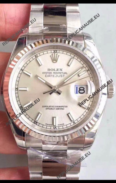 Rolex Datejust 36MM Cal.3135 Movement Swiss Replica Watch in 904L Steel / Steel Dial