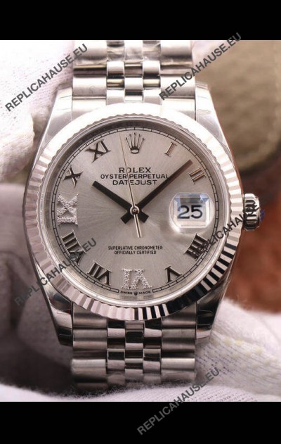 Rolex Datejust 36MM Cal.3135 Movement Swiss Replica Watch in 904L Steel Grey Dial 