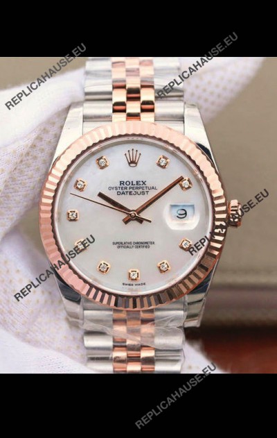Rolex Datejust 41MM Cal.3135 Movement Swiss Replica Watch in 904L Steel Two Tone Pearl Dial