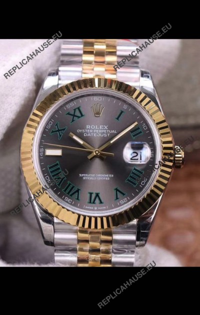Rolex Datejust 41MM Cal.3135 Movement Swiss Replica Watch in 904L Steel Two Tone Grey Dial 