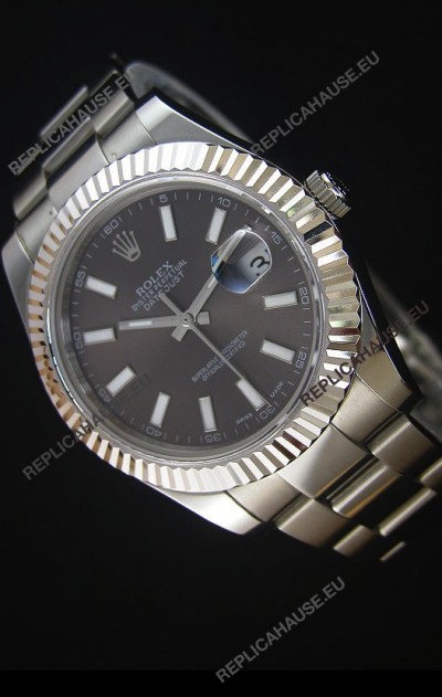 Rolex Datejust II 41MM with Cal.3136 Movement Swiss Replica Watch in Grey Dial Stick Markers 