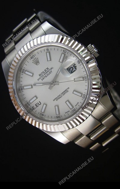 Rolex Datejust II 41MM with Cal.3136 Movement Swiss Replica Watch in White Dial Stick Markers 