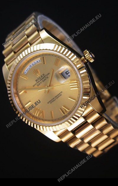 Rolex Day-Date 40MM Replica Watch in Gold Dial Roman Numerals Cal.3255 Swiss Movement