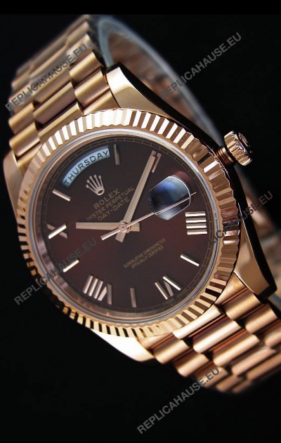 Rolex Day-Date 40MM Rose Gold in Brown Dial Roman Numerals Swiss Watch