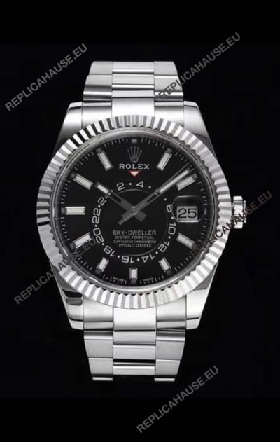 Rolex Sky-Dweller REF# 326934 Black Dial Watch in 904L Steel Case 1:1 Mirror Replica