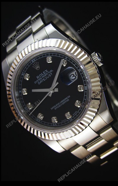 Rolex Datejust Japanese Replica Watch - Black Dial in 41MM with Oyster Strap