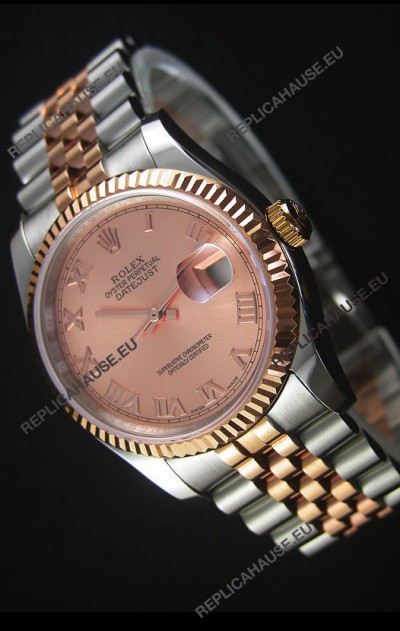 Rolex Datejust Replica Japanese Watch - Two Tone Rose Gold Plating with Champange Dial in 36MM Casing