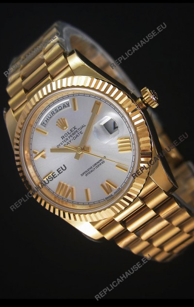 Rolex Day Date Japanese Replica Watch - Yellow Gold Casing in Steel Dial 40MM