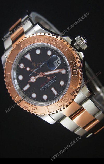 Rolex Yachtmaster Japanese Replica in Two Tone Rose Gold Casing Brown Dial - 40MM