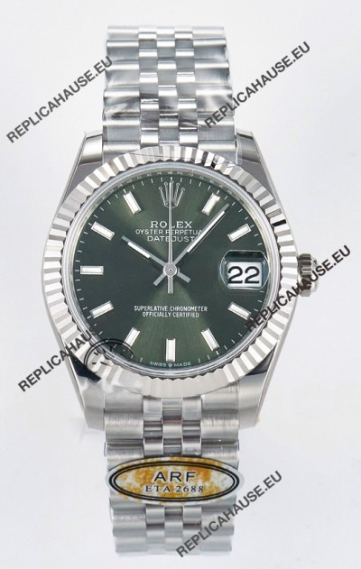 Rolex Super Clone Datejust ETA 2688 Movement 31MM Stainless Steel Case Green Dial Watch