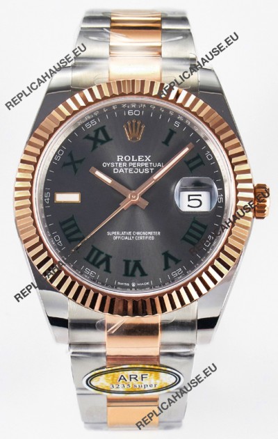 Rolex Super Clone Datejust ETA 3235 Movement 41MM Two Tone Rose Gold Plating Roman Dial Watch