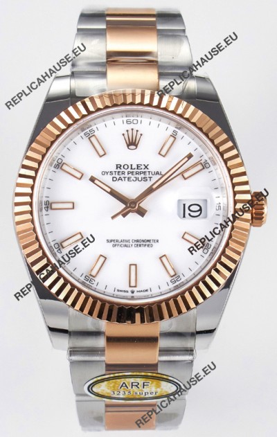 Rolex Super Clone Datejust ETA 3235 Movement 41MM Two Tone Rose Gold Plating White Dial Watch