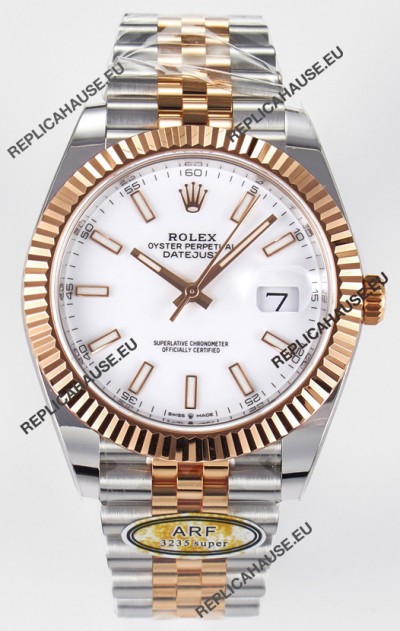 Rolex Super Clone Datejust ETA 3235 Movement 41MM Two Tone Rose Gold Plating White Dial Watch