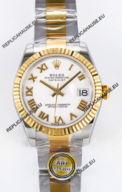 Rolex Super Clone Datejust ETA 2688 Movement 31MM Two Tone Yellow Gold Swiss White Dial