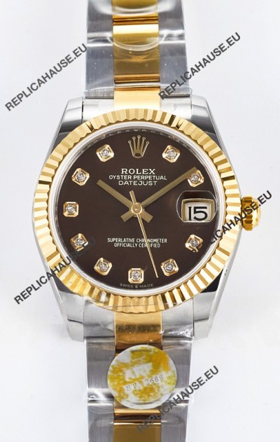 Rolex Super Clone Datejust ETA 2688 Movement 31MM Two Tone Yellow Gold Swiss Brown Dial