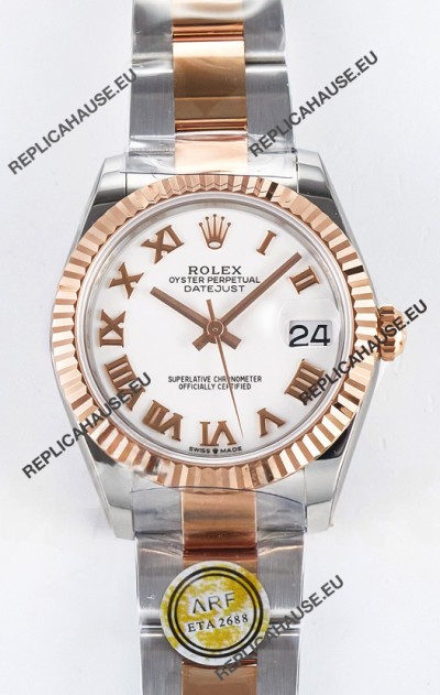 Rolex Super Clone Datejust ETA 2688 Movement 31MM Two Tone Rose Gold Swiss White Dial