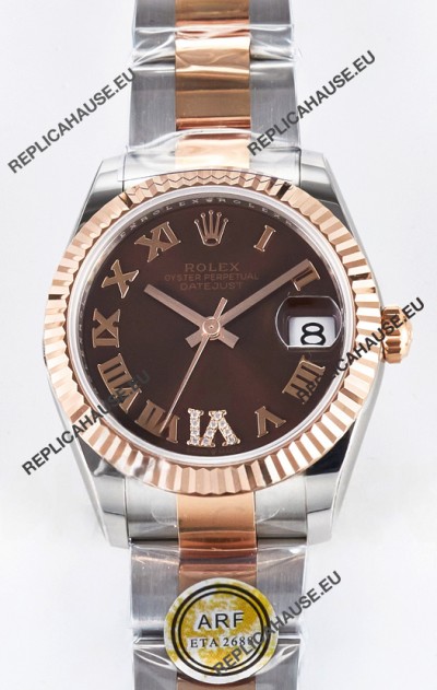 Rolex Super Clone Datejust ETA 2688 Movement 31MM Two Tone Rose Gold Swiss Brown Dial
