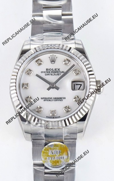 Rolex Super Clone Datejust ETA 2688 Movement 31MM Stainless Steel Pearl Dial Watch 